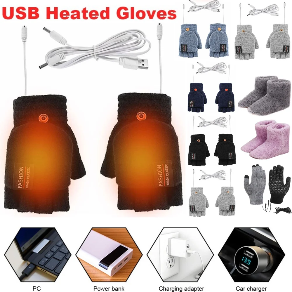 Touch Screen Gloves - ถุงมือไฟฟ้า USB สำหรับฤดูหนาว ถุงมือกันหนาวแบบสัมผัสหน้าจอได้ ถุงมือถักแบบเต็มนิ้วและครึ่งนิ้ว ถุงมืออุ่นมือ