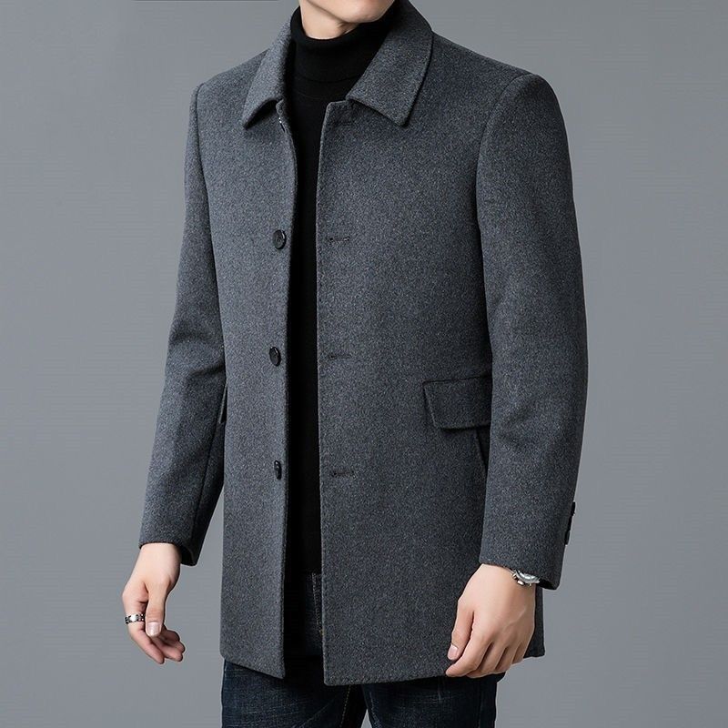 Wool Scarf Men - เสื้อโค้ทผสมขนสัตว์ สีขาว สำหรับผู้ชาย ปกแบบ Shawl Collar