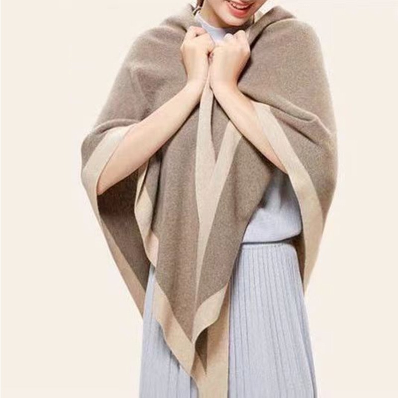 Shawl Wrap Winter - แฟชั่นฤดูใบไม้ร่วงและฤดูหนาว ผ้าพันคอผู้หญิงแบบใหม่ ผ้าคลุมไหล่ทรงสามเหลี่ยมผสมขนสัตว์ ผ้าถักหนาเพิ่มความอบอุ่นสำหรับผู้หญิง