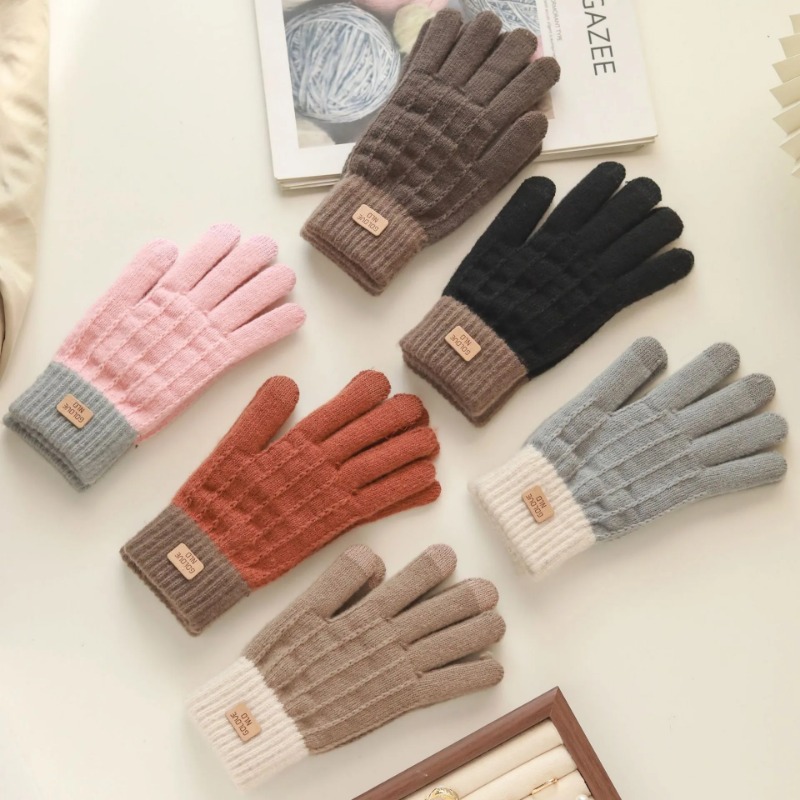 Touch Screen Gloves - ถุงมือกันหนาวฤดูใบไม้ร่วงและฤดูหนาว ถักนิตติ้งหนานุ่ม รองรับการใช้งานหน้าจอสัมผัส แฟชั่นสำหรับกิจกรรมกลางแจ้ง ขี่จักรยาน เล่นสกี