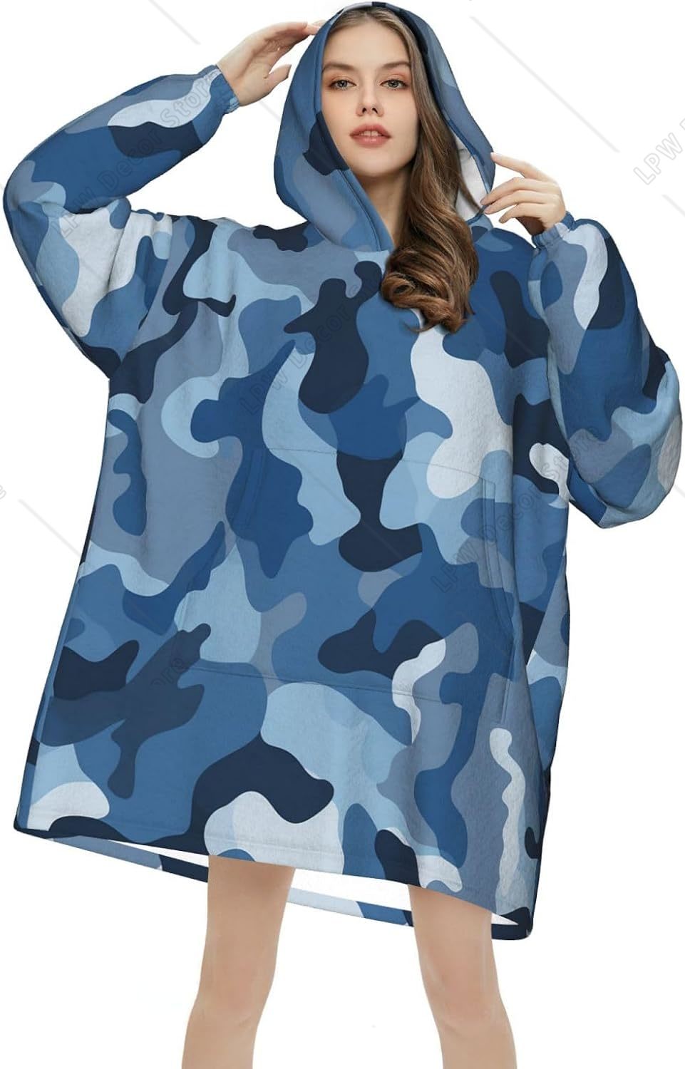 เสื้อฮู้ดผ้าห่มลายพรางสีน้ำเงิ - Sherpa Hoodie Fleece บทวิจารณ์และราคา